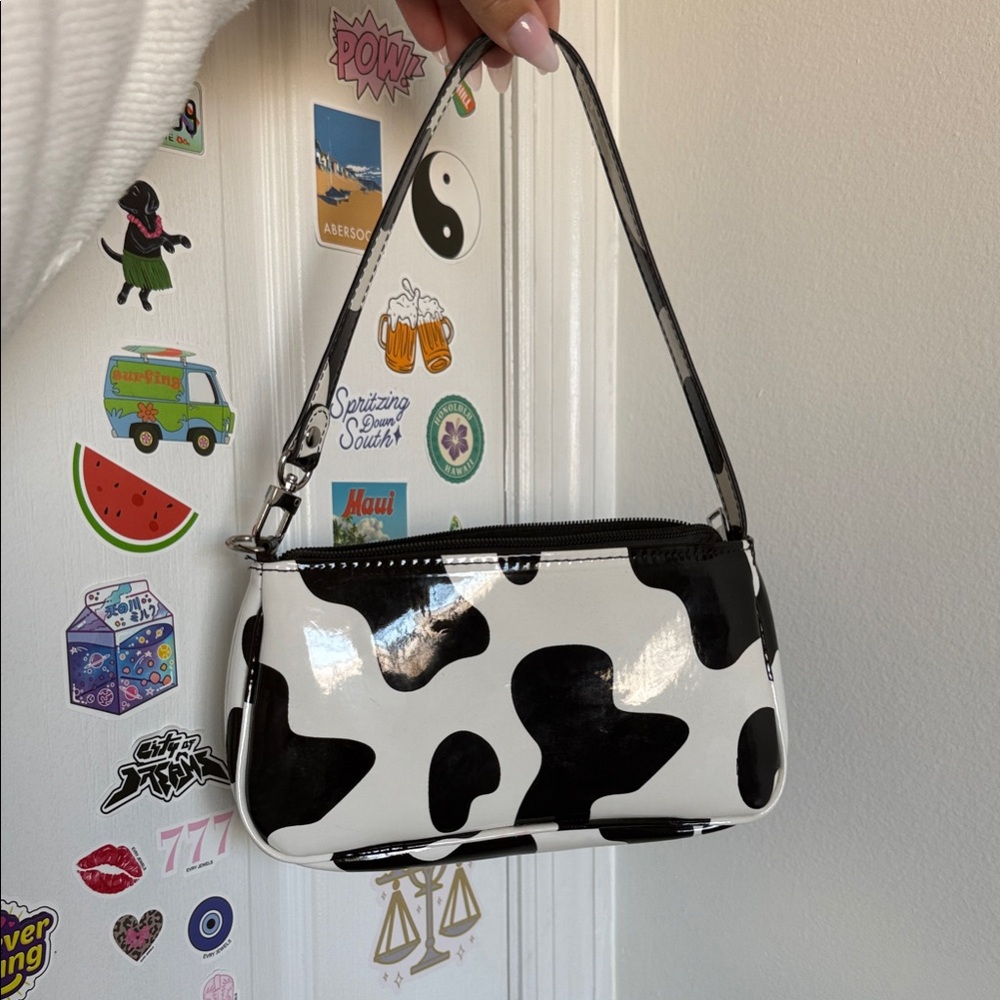 SHEIN Black and White Cow Print Shoulder Bag